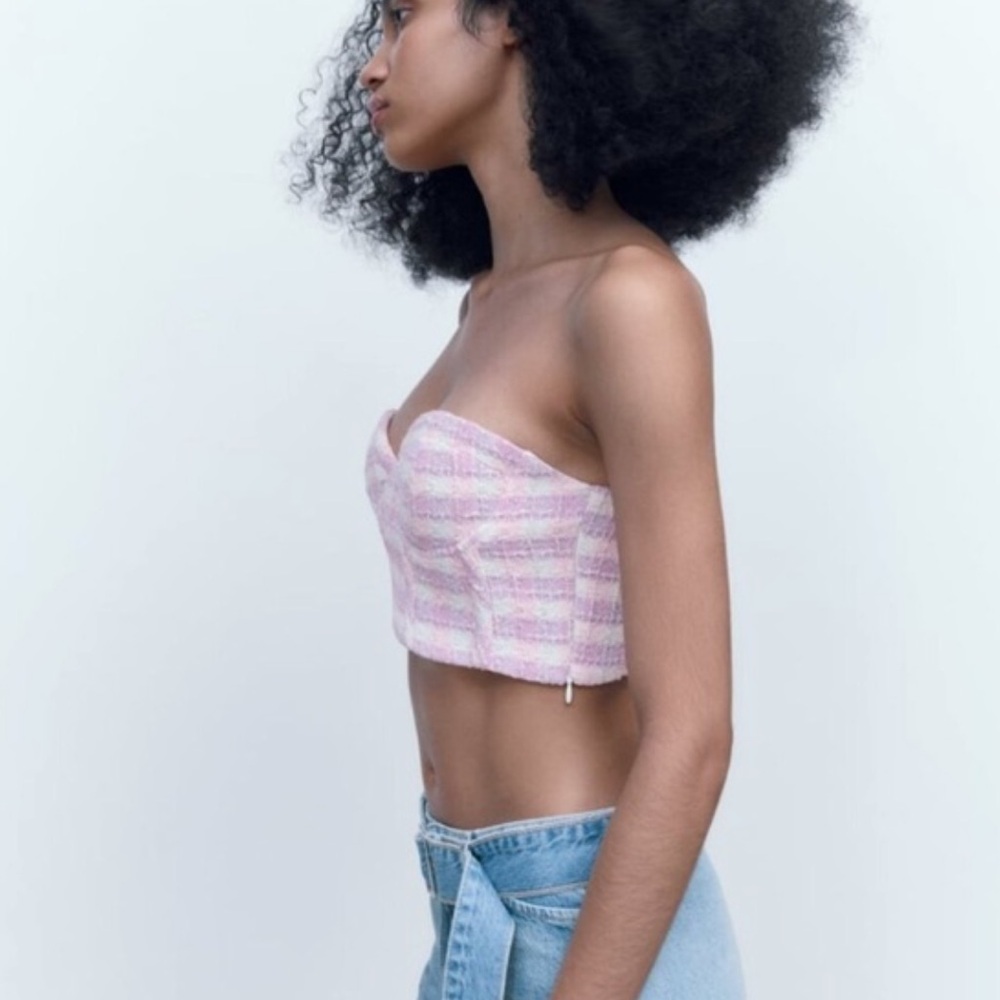 ZARA Tweed Bustier Corset Sweetheart Crop Top - Picture 4 of 8